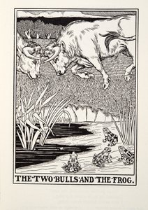 The Two Bulls and the Frog, fra Fontaine Fables, pub. 1905 af Percy J. Billingshurst