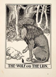 The Wolf and the Lion, fra A Hundred Fables of Aesop, pub.1903 (gravering) af Percy J. Billingshurst