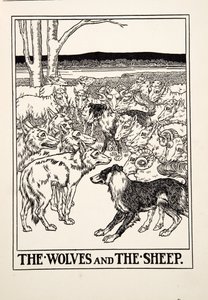 The Wolves and the Sheep, fra A Hundred Fables of Aesop, pub.1903 (gravering) af Percy J. Billingshurst