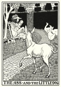 Fables of La Fontaine: Æslet og den lille hund (litho)