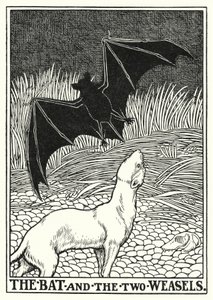 Fables of La Fontaine: Flagermusen og de to væsler (litho)