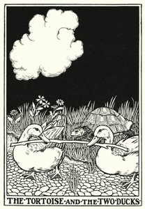 Fables of La Fontaine: Skildpadden og de to ænder (litho)