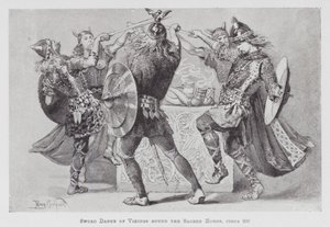 Dans: Vikingernes sværddans rundt om de hellige horn, omkring 900 (litho)