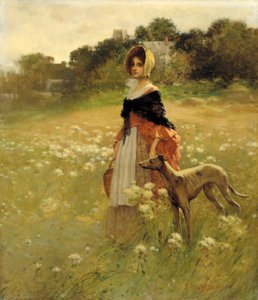Ung pige og hund, 1890. af Percy Moran