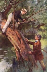 Nu kommer du ned dette minut (farve litho) af Percy Tarrant
