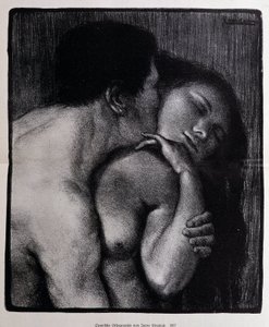 Mand kysser en kvinde. Litografi af Pere Torne-Esquius (Torne Esquius af Pere Torne Esquius