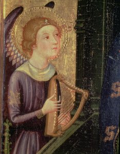 Engel spiller på en harpe (detalje fra en altertavle af Jomfruen fra Aballa Conca)