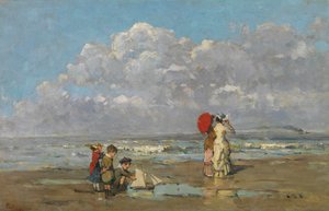 På stranden (olie på lærred) af Pericles Pantazis