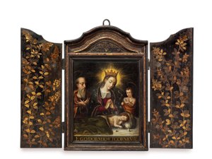 En bærbar kristen helligdom (Seigan) bestilt af de portugisiske jesuitter (olie på kobber i etui)