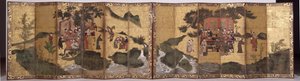 The Eight Immortals of the Wine Cup, ca. 1600 (blæk, pigment på guld, et par seksfoldede skærme)