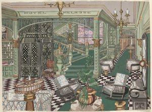 Melrose Hotel Lobby, 1880 af Perkins Harnly