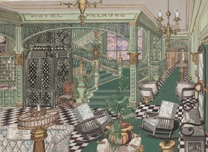 Melrose Hotel Lobby, 1880, ca. 1947. af Perkins Harnly