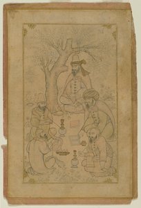 A Gathering of Dervishes, midten af det 17. århundrede (blæk & lys farvevask på papir) af Persian School