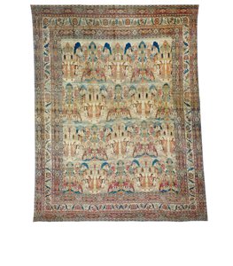 A Pictorial Lavar Kirman Carpet, Sydøstpersien, slutningen af det 19. århundrede af Persian School