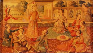 En sen Zand-lakeret papirmache kiste, ca. 1794-95 af Persian School