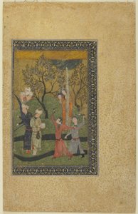 En prins og prinsesse omgivet af hoffolk i en have, ca. 1480 af Persian School