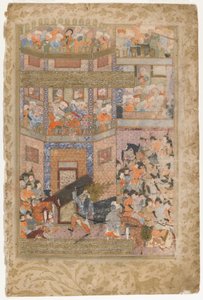 Ali løfter portene til Qamus, fra en Rawzat al-safa, 1571-72 af Persian School