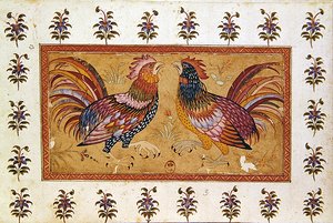 Hanekamp (gouache på papir) af Persian School