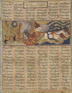 Den gigantiske simurghs død, fra en Shahnama (Kongernes Bog) af Firdawsi (d.1020) (blæk, uigennemsigtig akvarel og guld på papir) af Persian School