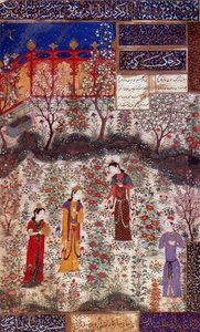 Første interview med Prins Houmay og Prinsesse Houmayoun af Kina. Miniature taget fra et digt af Kuradjou Kirmani realiseret af skolen i Herat, omkring 1430. Iran. Dekorativ kunst, Paris af Persian School