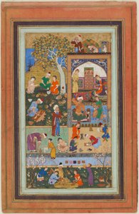 Folio fra et album; A School Scene, Tabriz, Iran, Safavid-periode, ca. 1540 (ugennemsigtig akvarel, blæk og guld på papir) af Persian School