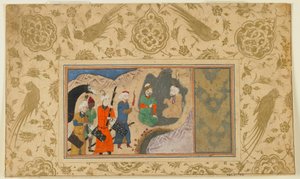 Folio fra en uidentificeret tekst; Iskandar (?) Besøger en eremit, Iran, ca. 1500 (ugennemsigtig akvarel, blæk og guld på papir) af Persian School