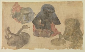 Fire fangede dæmoner, 1470-1500 (wc og guld på silke) af Persian School