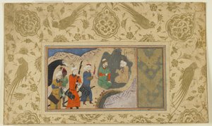 Iskandar besøger en eremit, ca. 1500 (ugennemsigtig akvarel, blæk og guld på papir) af Persian School
