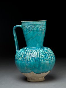 Kande med støbt dekoration, Iran, 1100-tallet (stenpasta med turkis glasur) af Persian School