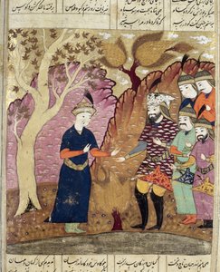 Riddere finder den faldne Kawus, illustration fra Shahnama (Kongernes Bog) af Abul-Qasim Manur Firdawsi (c.934-c.1020) 1619 af Persian School