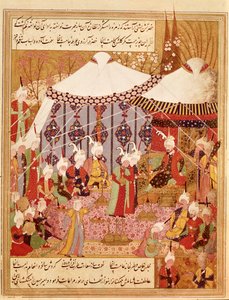 Or.1359 fol. 35 v. Sultan Bayazid Fanget af Timur, 1402 fra Zafarnama 1533 (blæk på vellum) af Persian School