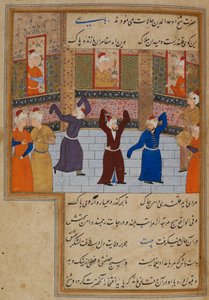 Eller. 11837, f.152 Muhammad Tabadkani (d.1486) danser med dervisher, illustration fra 