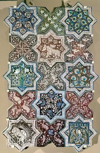 Panel af fliser, Kashan, det centrale Iran, ca. 1250-1300 (frittegods) af Persian School