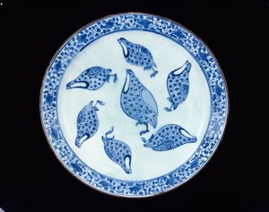 Agerhønskål, Iran, Safavid-periode, 1700-tallet (stenpasta med blå under glasur)