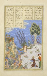 Persisk 239 fol.16b Simurgh genskaber Z?l til S?m, illustration fra Shahnama (Kongenes Bog), af Abul-Qasim Mansur Firdawsi (ca.934-c.1020), 1444 af Persian School