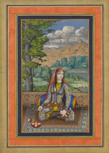 Portrait of a Persian Lady, Folio fra Davis Album, ca. 1736-37 (blæk, uigennemsigtig akvarel og guld på papir) af Persian School