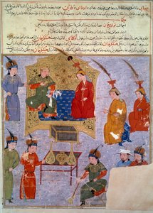 Repræsentation af Houlagou Khan (1217-1265), han er barnebarn af Djengis Khan persisk miniature taget fra "" Jami al-tawarikh"" (Jami al-tawarikh) eller "" Universal History"" af historikeren Rashid al-din (al. din) (1247-1318) Omkring 1430. Paris, B.N. af Persian School