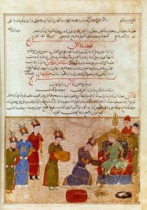 Repræsentation af Ogodei Khan (1186-1241), han er søn af Djengis Khan. Persisk miniature taget fra "" Jami al-tawarikh"" (Jami al tawarikh) eller "" Universal History"" af historikeren Rashid al-din (al din) (1247-1318) Omkring 1430. Paris, B.N. af Persian School