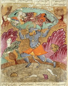 Rostam båret af Akwan-Diwa, illustration fra Shahnama (Kongernes Bog) af Abul-Qasim Manur Firdawsi (c.934-c.1020) 1619 af Persian School