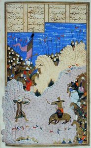 Rustam skyder Ashkabus og hans hest, illustration fra 