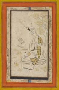 Shah Tahmasp I sad på klippen, Safavid-dynasti (blæk og guld på papir) af Persian School
