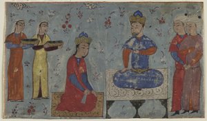 Sindukht før Sam (ugennemsigtig akvarel, blæk og guld på papir) af Persian School