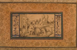 Den fortabte søn, ca. 1600 (ugennemsigtigt toilet og blæk på papir) af Persian School