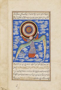 Englen Ruh med himmelsfærerne i hånden, illustration fra Ajaib al-Makhluqat (Skabelsens vidundere) af Qazwini, ca. 1550-1600