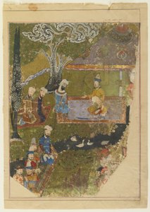 Timur giver audiens i anledning af sin overtagelse af tronen på Balkh, 1436 af Persian School