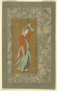 Kvinde justerer sin aigrette, ca. 1590 af Persian School