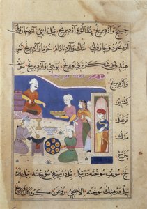 f.83v Tilberedning af slik til sultanen af Mandu, fra et manuskript om indisk madlavning (vellum) af Persian School
