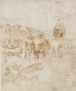 Udsigt over byen Perugia, med den angrende Sankt Jerome i forgrunden, 1500-1504 af Perugino