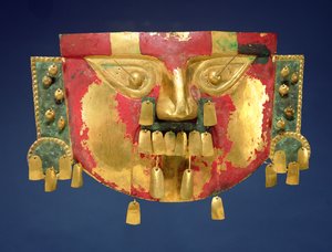 Inka maske (guld med rød og grøn maling)
