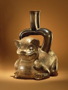 Fartøj med puma, Chavin Culture, ca. 90 f.Kr. (keramik) af Peruvian School